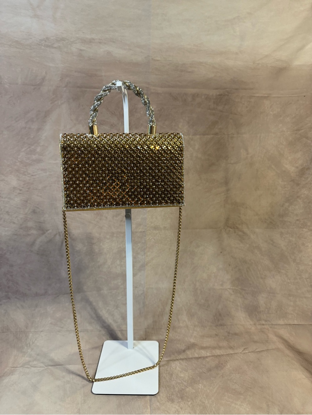 Gold Crystal-Embellished Top Handle Bag